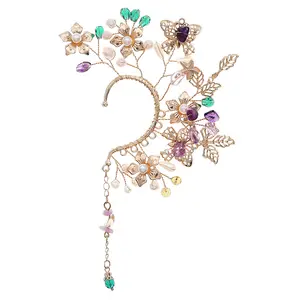New Arrival Butterfly ear wrap Jewelry Handmade Custom Earring leaf copper wire Crystal bead decoration Ear cuff