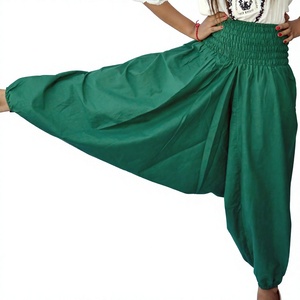 Pantalones Harem de Algodón Verde Oscuro, Estilo Casual Urbano, Elásticos en la Cintura, Hechos a Mano, Transpirables, Talla Grande, Estilo Indio, Corte Regular - Product Image 4