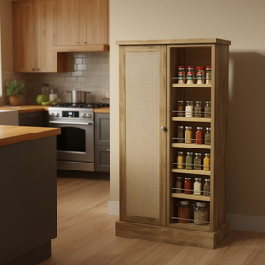 Armoire de rangement de cuisine en rotin naturel, 41 pouces, 5 niveaux, étagère réglable, étagère à épices, armoire de rangement pour aliments - Product Image 2
