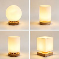 Lampe de table globe en bois massif rechargeable, commande tactile, LED dimmable, veilleuse USB - Lumière ambiante chaude pour usage intérieur et extérieur