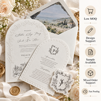 Carte d'invitation de mariage personnalisée en papier coton gaufré à l'aveugle, format arche, impression typographique avec doublure d'enveloppe et étiquette monogramme, vente en gros