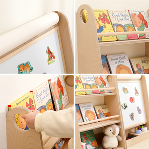 Estantería de Madera para Niños con <span class=keywords><strong>Pizarra</strong></span>, Estante de Exhibición de Libros Montessori de 3 Niveles, Caballete de Arte para Niños Pequeños, Rollo de Papel, Muebles para Sala de Juegos - Product Image 6
