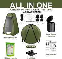 Kit de toilette portable Toilette de camping avec tente d'intimité Pop up et sacs de toilette en gel Douches extérieures portables lavables Vestiaires