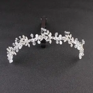 Kek yapay çiçek taç gelin tiaras de flores el yapımı alaşım yaprak kristal elmas ile set saç düğün