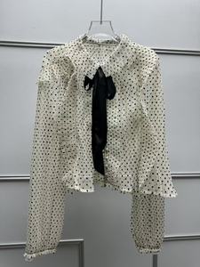 Blusa de Mujer Estilo Francés Retro, con Estampado de Lunares, Lazo, Estilo Vintage Europeo, para Oficina, ODM - Product Image 5
