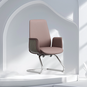 Silla moderna de oficina giratoria de cuero marrón con marco de acero reforzado Movimiento oscilante Diseño de respaldo de listón - Product Image 3