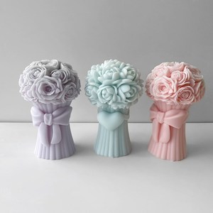 Stampo in Silicone <span class=keywords><strong>J</strong></span>-0446 Bouquet di Fiori di Rose con Fiocco a Cuore per Candele Profumate Fai-da-te Regalo di San Valentino Gesso Colla a Goccia - Product Image 5