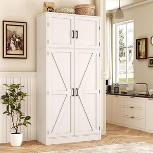 <span class=keywords><strong>Armario</strong></span> de Almacenamiento Cuadrado Moderno de Madera de 71 Pulgadas de Alto con Estantes Ajustables, Puertas Corredizas, Ecológico e Impermeable para Comedor y Sala de Estar - Product Image 1