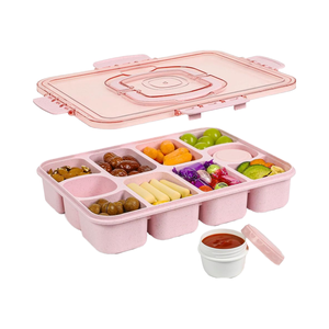 Grande boîte à collation à 10 compartiments avec poignée, compatible lave-vaisselle et chauffable, 2 récipients à sauce intégrés, plateau de service avec couvercle - Product Image 1