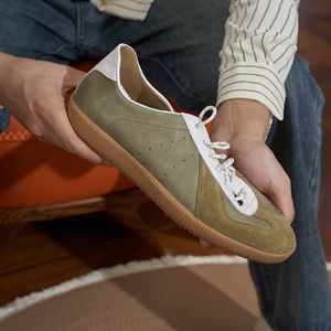 Niche Retro Casual German Training Shoes Full-Grain Leather Color-<b>Block</b> Lace-Up Summer Sports Sneakers Square Toe Anti-Slip - Product Image 1