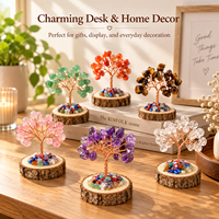 Arbre à Monnaie en Cristal Naturel, Mini Ornement, Base en Bois, Pierre Précieuse Faite à la Main, Décoration de Bureau Feng Shui