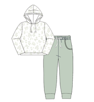 Ensemble floral pour bébé fille Puresun, coton doux, col festonné, haut à manches longues à fleurs, pantalon à volants vert sauge, ensemble 2 pièces vintage