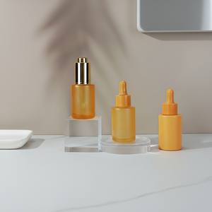 Luxury Cosmetic Glass Packaging 20ml 30ml 60ml Flat Shoulder Serum <b>Bottle</b> Cylinder Orange Dropper <b>Bottle</b> Screen Skin Care Cream - Product Image 1
