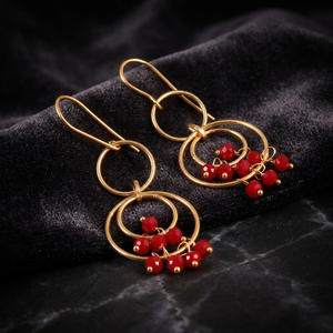 Luxurious 18K Gold Plated Brass Earrings with Hook Back Multiple Coral Stones Long Dangle Drop Handmade Party Gift Jewelry - Product Image 3