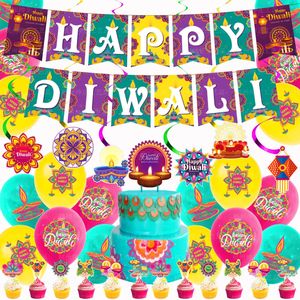 DAMAI Indian Diwali Festival Party <b>Decoration</b> Set Happy Diwali Banner Latex <b>Balloons</b> Cake Toppers Party Supplies - Product Image 1