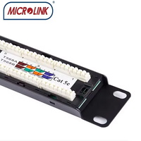 Panel Patch Rak 24-Port 19-Inch 1U Hitam MICROLINK 180 Derajat RJ45 UTP Cat5e Non Shielded Bersertifikasi ISO9001