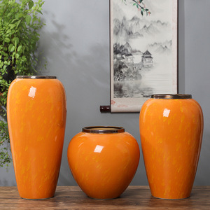 Vase en céramique et porcelaine traditionnel orange, vase à fleurs, décoration de la maison - Product Image 1