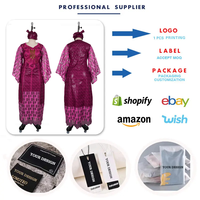Robes Africaines Tendance FY01-1 pour Femmes, Robe Ample en Jacquard Brodé avec Patchwork en Dentelle, Boubou Femme, Robes Dashiki + Foulard
