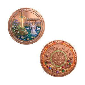 Pièce de collection unique en cuivre 0,999 de 1 once, motif Excalibur Dame du Lac, mythologie de Camelot, en relief, médaillon d'art - Product Image 1