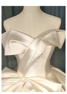 Nouvelle Robe de Mariée Élégante S3402Y en Satin, Épaules Dénudées, Style Minimaliste, Grand Nœud, Détails Volants, Dos Corset, Robe de Bal de Mariée - Product Image 5
