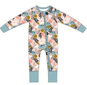 Hongbo bambu/Spandex sıkı uydurma etiket Logo Zip bambu viskon çocuk bebek Sleepsuit tulum tulumlar bebek pijama uyuyanlar