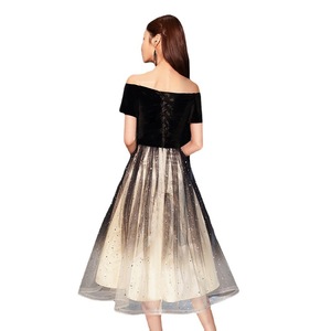 Women's Off Shoulder Velvet Evening Dress A Line With Tulle Skirt For Banquet Party Spring 2026 New Style Black Slim Fit - Product Image 5
