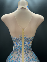 Robe de soirée élégante sans manches avec pompons, personnalisable, pour femme ronde, idéale pour anniversaire, motif Diamant Bleu