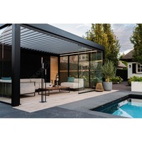 Pergola motorisée Gazebo bioclimatique en aluminium avec lumières LED Toit à persiennes Portes coulissantes en verre Patio Gazebo Pergola