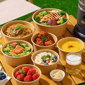 Emballage de conteneur alimentaire jetable écologique Sowingroup avec logo personnalisé, bol rond en papier kraft pour collations, soupes et salades avec couvercles - Product Image 6