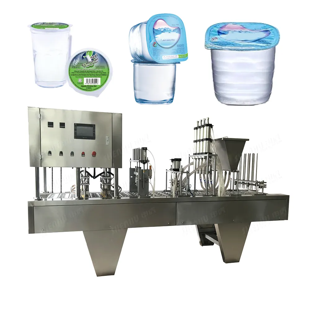 Aangepaste 100Ml 200Ml 250Ml Rolfilm Voorgesneden Folie Lineaire Yoghurt Water Jelly Cup Vul-En Sluitmachine Met Datum Afdrukken