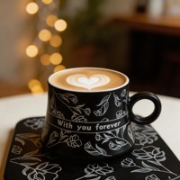Ensemble tasse à café en céramique 180 ml avec soucoupe, motif floral élégant, tasse à expresso en porcelaine, design romantique, compatible lave-vaisselle et micro-ondes