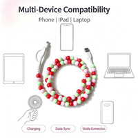Câble de données USB perlé à perles rondes lisses, cordon de charge décoratif fait à la main, fil de chargeur universel pour téléphone portable