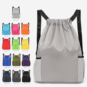 Promotional Custom Logo Draw String Bag High Quality 210D Polyester Sport Backpack Drawstring Nylon Gym Bags With Zipper Pocket