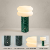 Lampe de table LED rechargeable sans fil en marbre avec abat-jour en verre, contrôle tactile à gradation progressive 3000K, pour décoration de dîner d'hôtel moderne