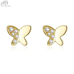 For Women Earring Latest Design Butterfly Hot Products Handmade 18K Yellow Gold Diamond Stud Earring For Women