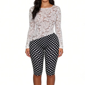 Mono de mujer sexy con encaje, sin espalda, de lunares, manga larga, ajustado, hasta la rodilla, a la moda - Product Image 1