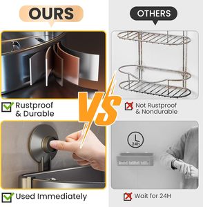 Giá để đồ nhà tắm bằng nhôm TAILI chống gỉ, kệ góc hút chân không hiện đại, có hai móc treo - Product Image 4