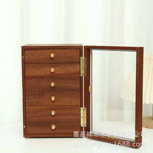 Boîte à bijoux en bois de sapele avec miroir, organiseur de rangement à 5 tiroirs pour la présentation et le rangement des bijoux - Product Image 2