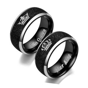 Cincin mahkota pertunangan Unisex, berlapis seng hitam Titanium pernikahan - Product Image 2