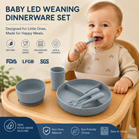 Offre Spéciale : Ensemble de Vaisselle Bébé en Silicone 6-en-1 – Assiette, Bol, Cuillère, Fourchette, Tasse à Paille – Kits d'Alimentation en Silicone pour Bébé