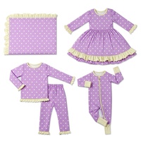 Robe à manches longues à pois pour filles Yunmao, avec volants aux poignets et à l'ourlet, col rond, robe décontractée pour tout-petits, tenue quotidienne pour la maison