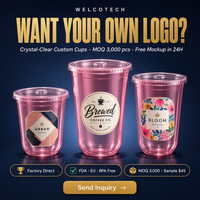 Gobelet en plastique PET rose personnalisé avec logo, 12 oz, 16 oz, bord de 90 mm, fond en U, anti-déversement, jetable, sans BPA, pour boissons froides, thé à bulles, café