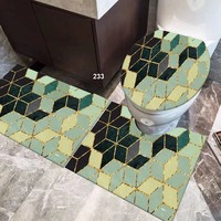Vente en gros de 3 pièces ensemble de tapis de bain en velours cristal doux de haute qualité imprimé personnalisé fleurs vague anti-dérapant tapis de toilette polyester