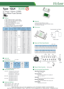 VICFUSE 12LH 1206 Fusible de cerámica SMD de soplado lento 0.1A-40A Alta corriente de entrada 125V/65V Cumple con RoHS/Certificado CUL 100A @ 65V - Product Image 4