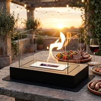 Cheminée de table rectangulaire avec verre sur quatre côtés, cheminée portable au bioéthanol sans conduit pour intérieur, extérieur et patio