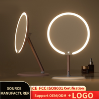Miroir de maquillage LED à une face avec design pliable et rotatif, cadre en plastique, parfait pour le bureau, les dortoirs, la maison, les routines de beauté
