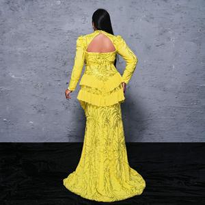 Mujeres populares Ropa de fiesta <span class=keywords><strong>O</strong></span> Escote Mangas largas Lentejuelas Negro Amarillo Vestidos de noche de gran tamañ<span class=keywords><strong>o</strong></span> con abertura - Product Image 4