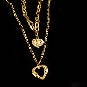 European American Retro Fashion Layered <b>Titanium</b> Steel <b>Chain</b> Heart Pendant Necklace Gold Gift Jewelry - Product Image 3