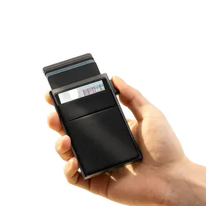 Slim Wallet for Men Pop up Card Holder RFID Blocking Minimalist Credit Card Wallet with Money Coins Pocket Metal wallet for men