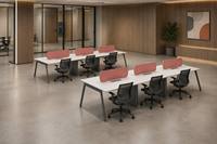 Poste de travail modulaire haut de gamme pour personnel, mobilier de bureau commercial, bureau-banc 6 places avec écran en tissu et chemin de câbles